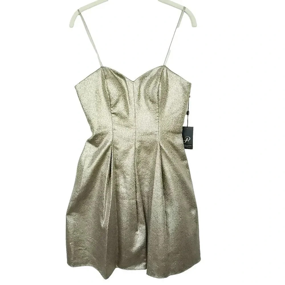 ADRIANNA PAPELL NEW Women's Size 10 Cocktail Dress Metallic Pleated Strapless - Picture 2 of 16